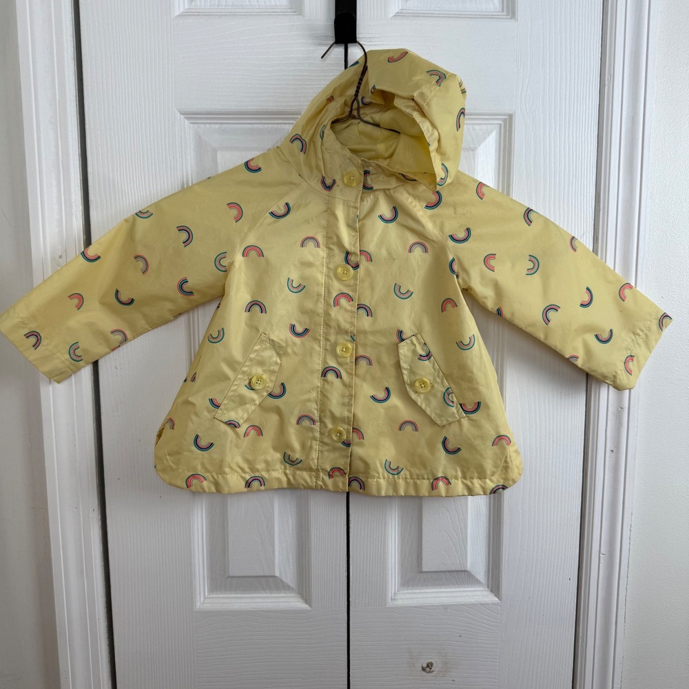 OshKosh B'gosh Kids Yellow Rainbow Print Hooded Raincoat Jacket 24M